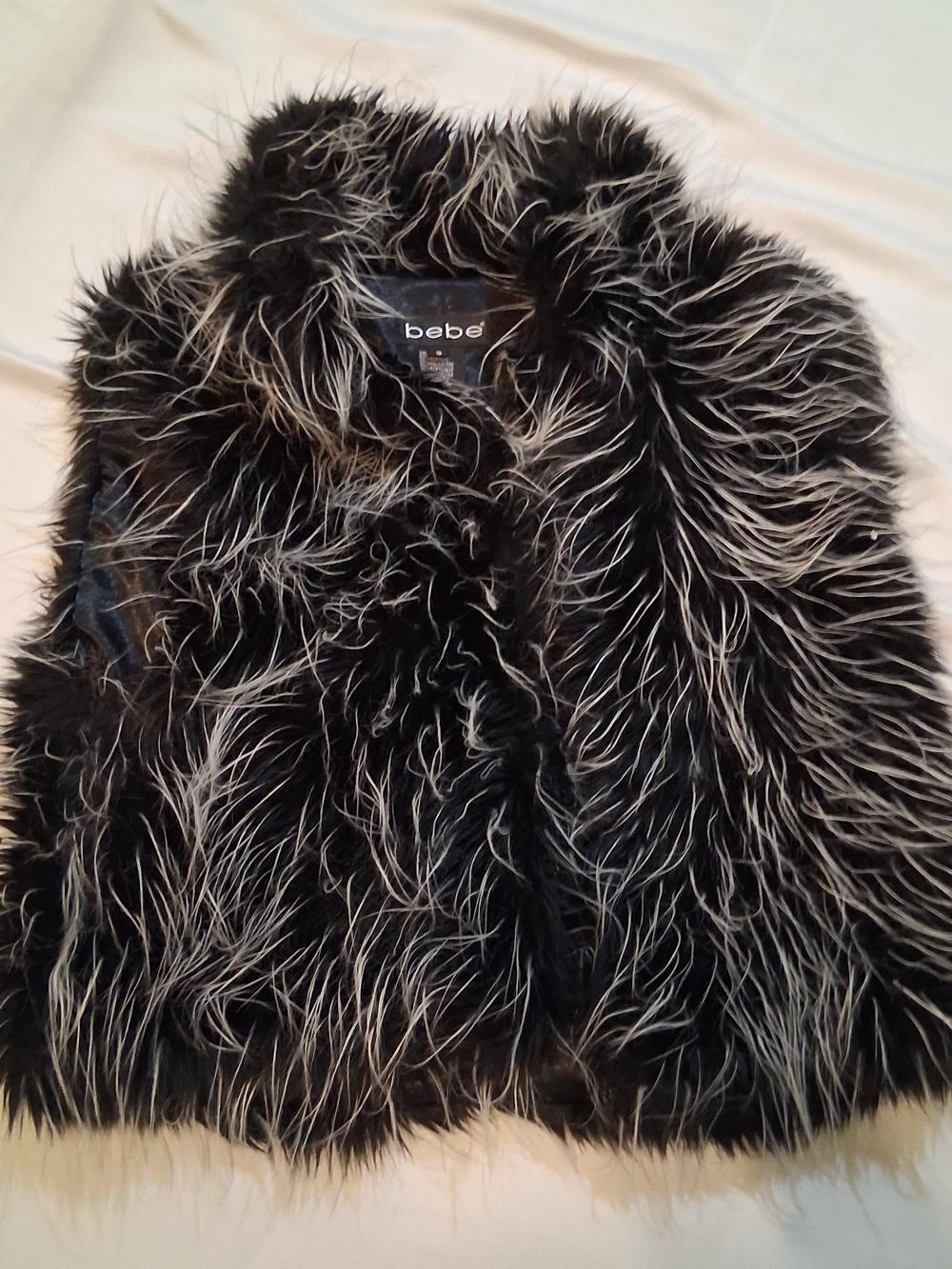 bebe Black Faux Fur Jacket with White Tipped Fur